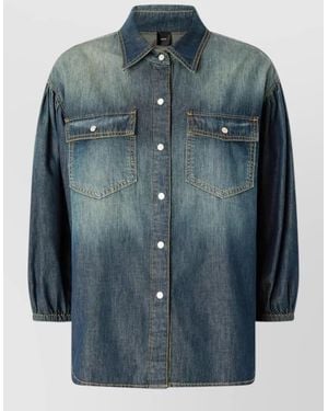 Pinko Danae Denim Shirt Short Sleeve Pockets - Blue