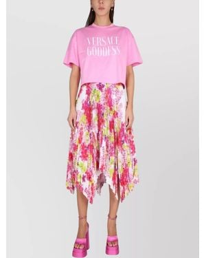 Versace Floral-Print Pleated Asymmetric Midi Skirt - Pink