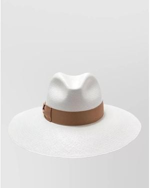 Borsalino Sophie Hat Straw Wide Brim Bow Ribbon - White