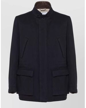 Lardini Cashmere Virgin Wool High Neck Long Sleeve Coat - Blue