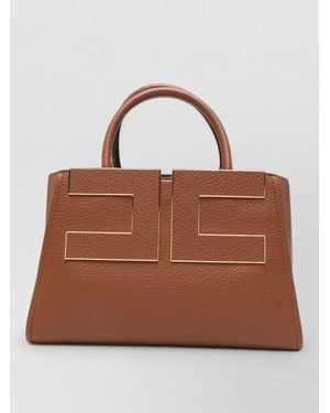 Elisabetta Franchi Textured Faux Leather Shoulder Tote Bag - Brown