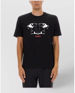 HUGO Crew Neck Graphic Print Short Sleeves - Black