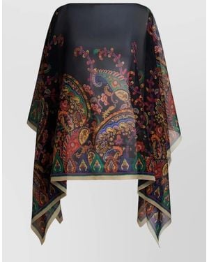 Etro Paisley Print Lightweight Cape With Draped Sleeves - Black