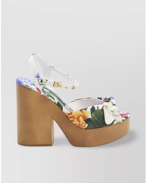 Dolce & Gabbana Floral Jacquard Platform Sandals - Metallic