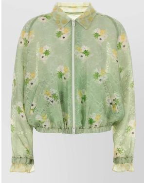 Fendi Organza Bomber Jacket Sheer Floral Design - Green