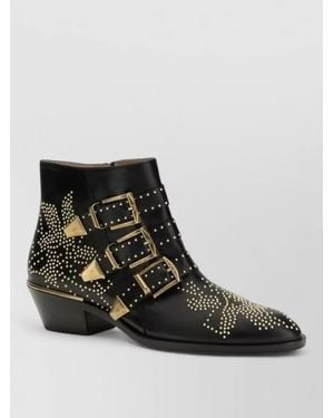Chloé Leather Lace-Up Boots - Black