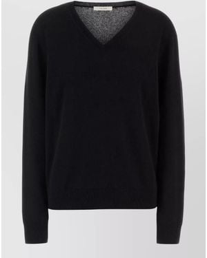 The Row Phora Cashmere V Neck Knit Sweater - Black