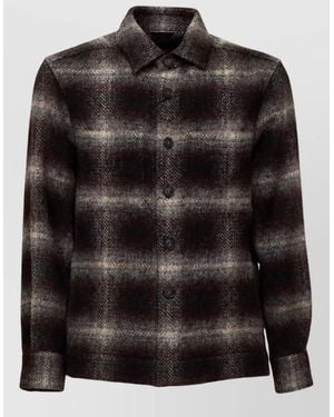 Xacus Wool Checked Regular-Fit Overshirt - Black
