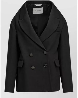 Balenciaga Virgin Wool Double Breasted Coat - Black