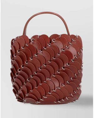 Rabanne Small Scalloped Leather Bucket Bag - Red