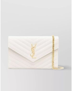 Saint Laurent Cassandre Leather Clutch Bag - Natural