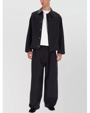 Studio Nicholson Long Sleeve Jacket With Front Pockets And Leather Collar - Blue