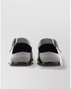 Aeyde Sunny Polido Square Toe Ballerina Shoes - Black