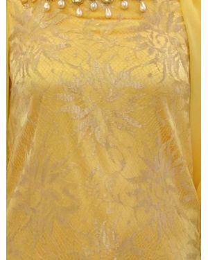 Dolce & Gabbana Lace Crystal Mini Dress Sheer Sleeves - Yellow