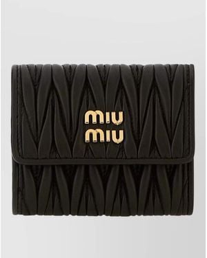 Miu Miu Leather Wallet Quilted Design Fold Over Flap - Black