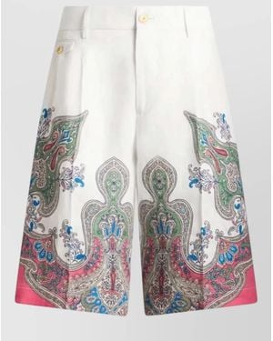 Etro Paisley Pleated Shorts Side Pockets Belt Loops - White