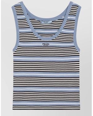 Prada Knit Top Scoop Neck Striped Ribbed - Blue