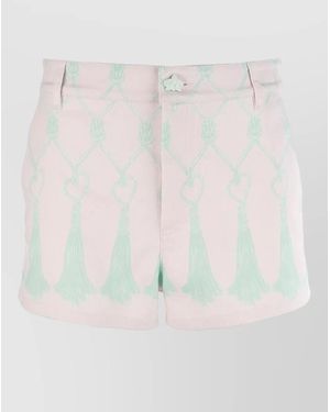 Genny Shorts Tassel Pattern Button Detail Belt Loops - White