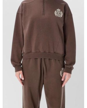 Sporty & Rich New York Crest Quarter Zip Top - Brown