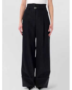 Fendi Wool High-Rise Pleated Wide-Leg Trousers - Blue