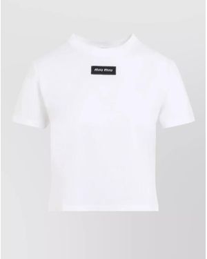 Miu Miu Logo Patch Cotton Jersey Crew T Shirt - White