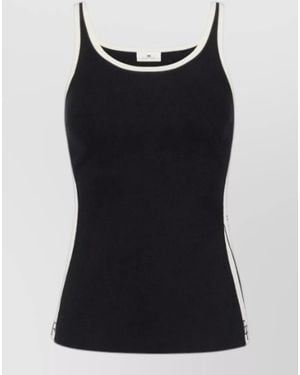 Elisabetta Franchi Knit Scoop Neck Sleeveless Contrast Trim Top - Black