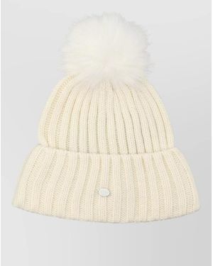 Goldbergh Una Beanie Chunky Knit Foldover Pompon - Natural