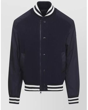 Moncler Cardigan Jacket Suede Panels Ribbed Collar - Blue