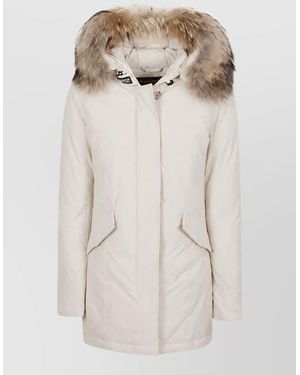 Woolrich Fur Trim Longline Puffer Parka - Natural