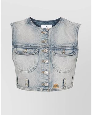 Courreges Denim Cropped Sleeveless Vest - Blue