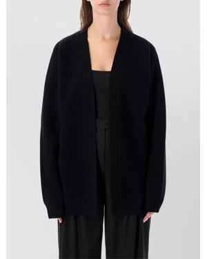 Rhea Costa Wool Cashmere Heavy Ribbed Cardigan - Black