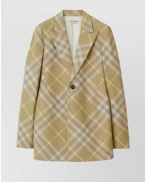 Burberry Checked Wool Single-Breasted Blazer - Natural