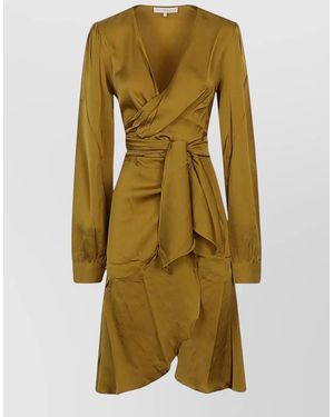Silk95five Ananda Wrap Short Dress Tie Waist - Green