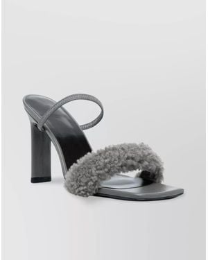 BY FAR Shearling Strap Open Toe Heels - Gray