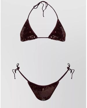 Oséree Burgundy Sequin Halter Microkini - Red