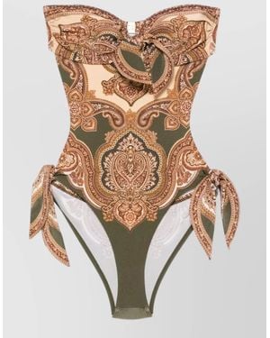 Zimmermann Mahon Swimsuit Bow Detail High Cut Strapless - Natural