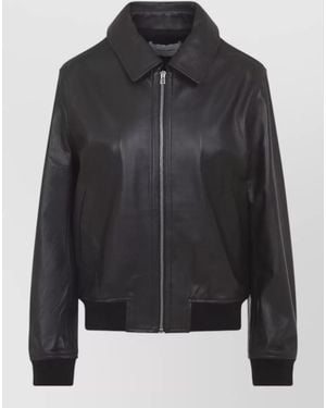 Yves Salomon Lamb Leather Ribbed Hem Jacket - Black