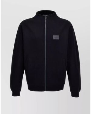 Dolce & Gabbana Cotton Blend High Neck Zip Sweatshirt - Blue