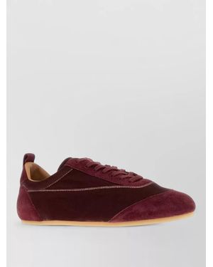 Jil Sander Velvet Suede Lace Up Etage Trainers - Red