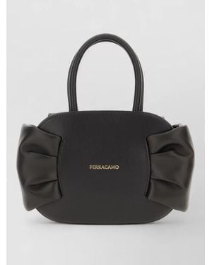 Ferragamo Leather Mini Handbag Bow Detail Top Handles - Black
