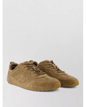 Tory Burch Lace Up Leather Sneakers Rubber Sole - Brown
