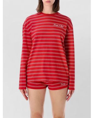 Sporty & Rich Signature Stripe Long Sleeve Crew T-Shirt - Red
