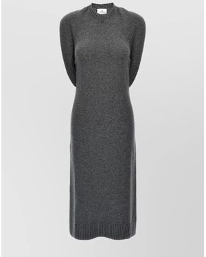 Courreges Wool Draped Off-Shoulder Midi Dress - Grey