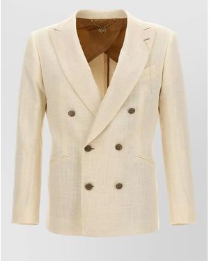 Maurizio Miri Silk Blend Double-Breasted Blazer - Natural
