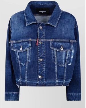 DSquared² Denim Jacket Cropped Cut Long Sleeves - Blue