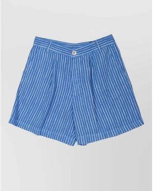 120% Lino Striped Linen Bermuda Shorts - Blue