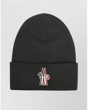 Moncler Knitted Wool Hat Ribbed Cuff - Black