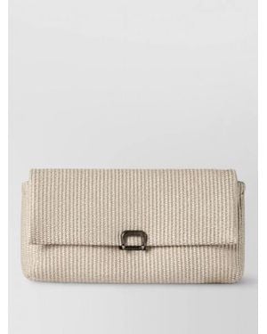 Brunello Cucinelli Clutch Bag Rectangular Shape Textured Buckle - Natural