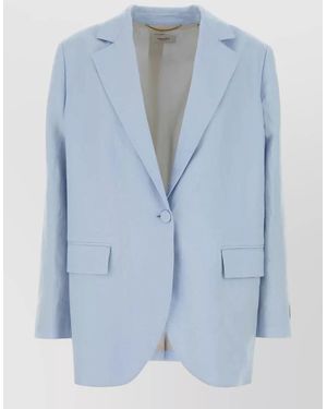 Agnona Tailored Linen Blazer Long Sleeves Notch Lapel - Blue