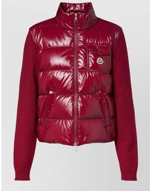 Moncler Quilted High Collar Knit Coat Cardigan - Red
